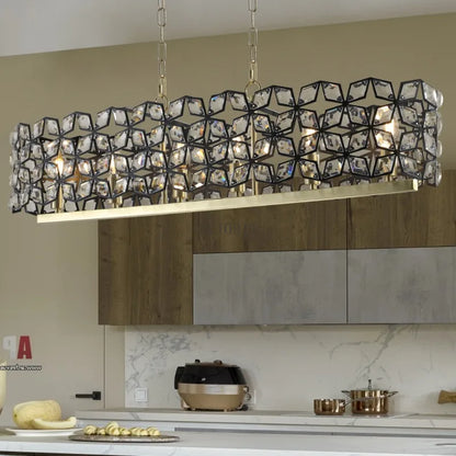 39" Modern Black Gold Crystal Chandelier