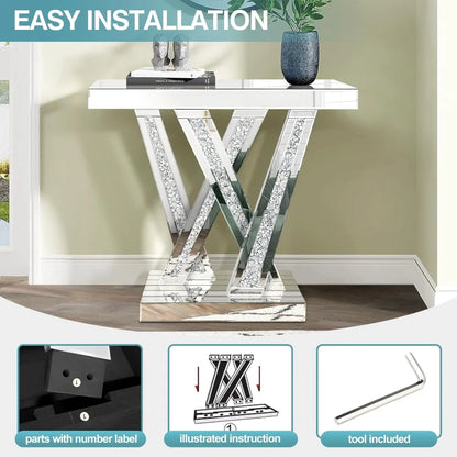 Modern Diamond Inlay Entryway Console Table