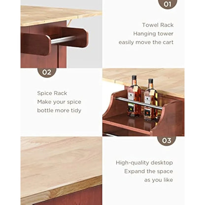 Wood Kitchen Island Cart with Drop Leaf Countertop