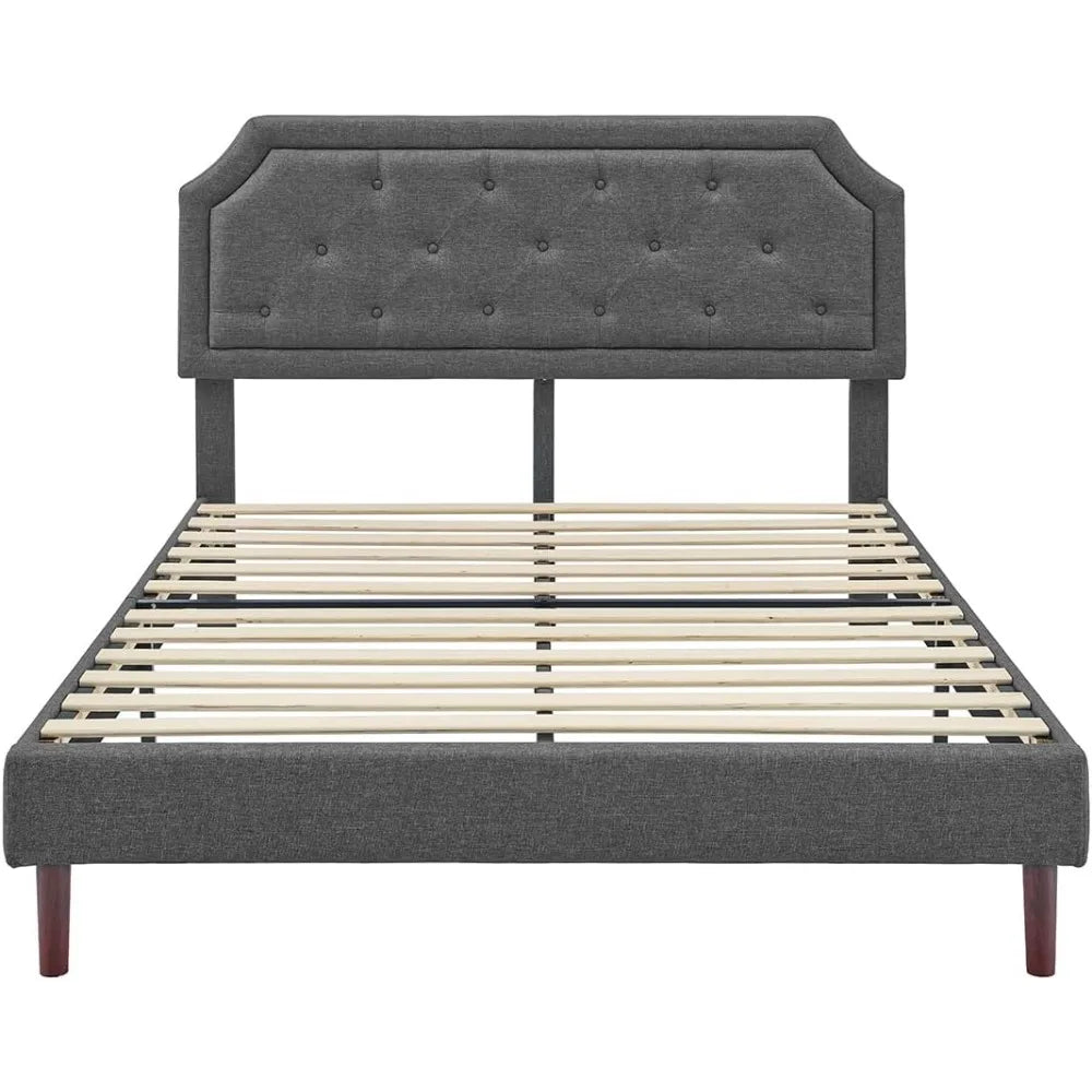 Bed Frame Queen Size Platform with Tufted Upholstered Headboard and Wood Slat Support,Adjustable Height Headboards