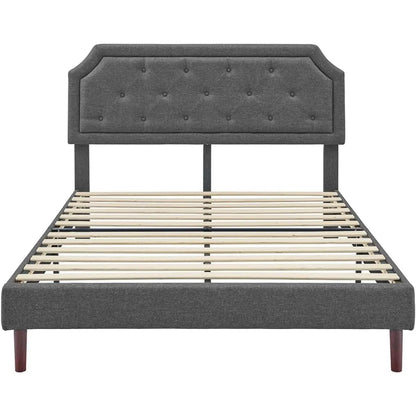 Bed Frame Queen Size Platform with Tufted Upholstered Headboard and Wood Slat Support,Adjustable Height Headboards