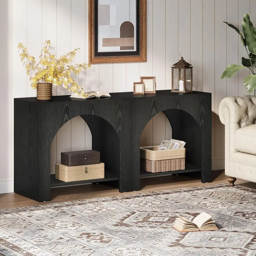 Black Wooden Nightstand with Storage