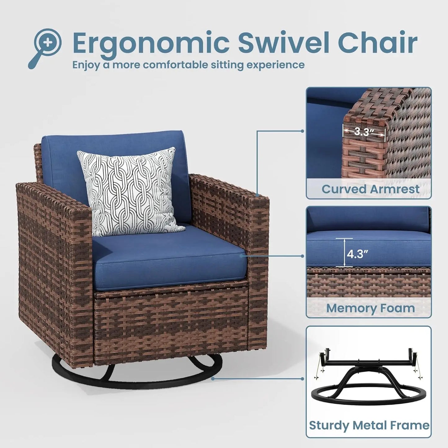 3 Piece Swivel Rocking Patio Furniture Set