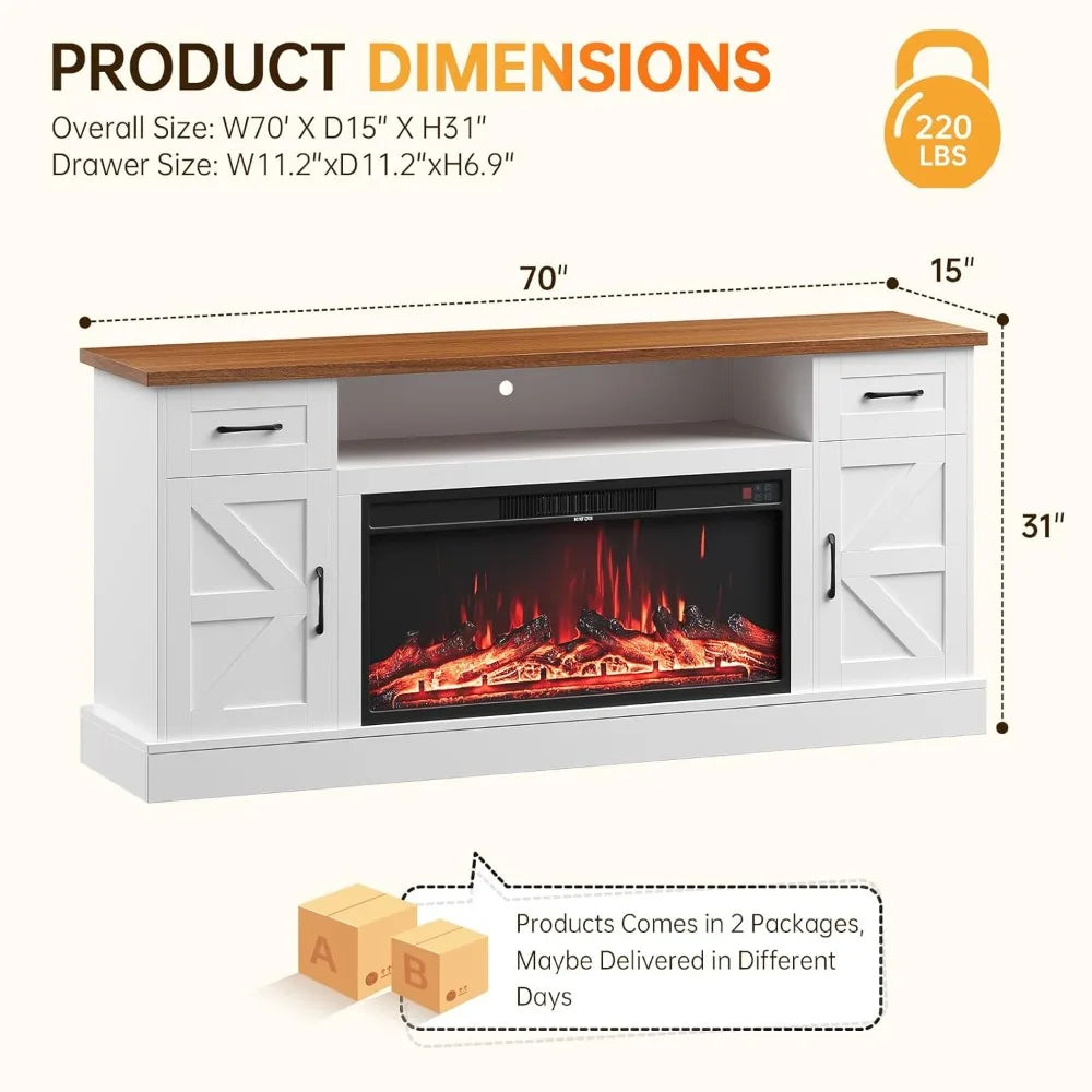 Farmhouse Electric Fireplace TV Entertainment Center