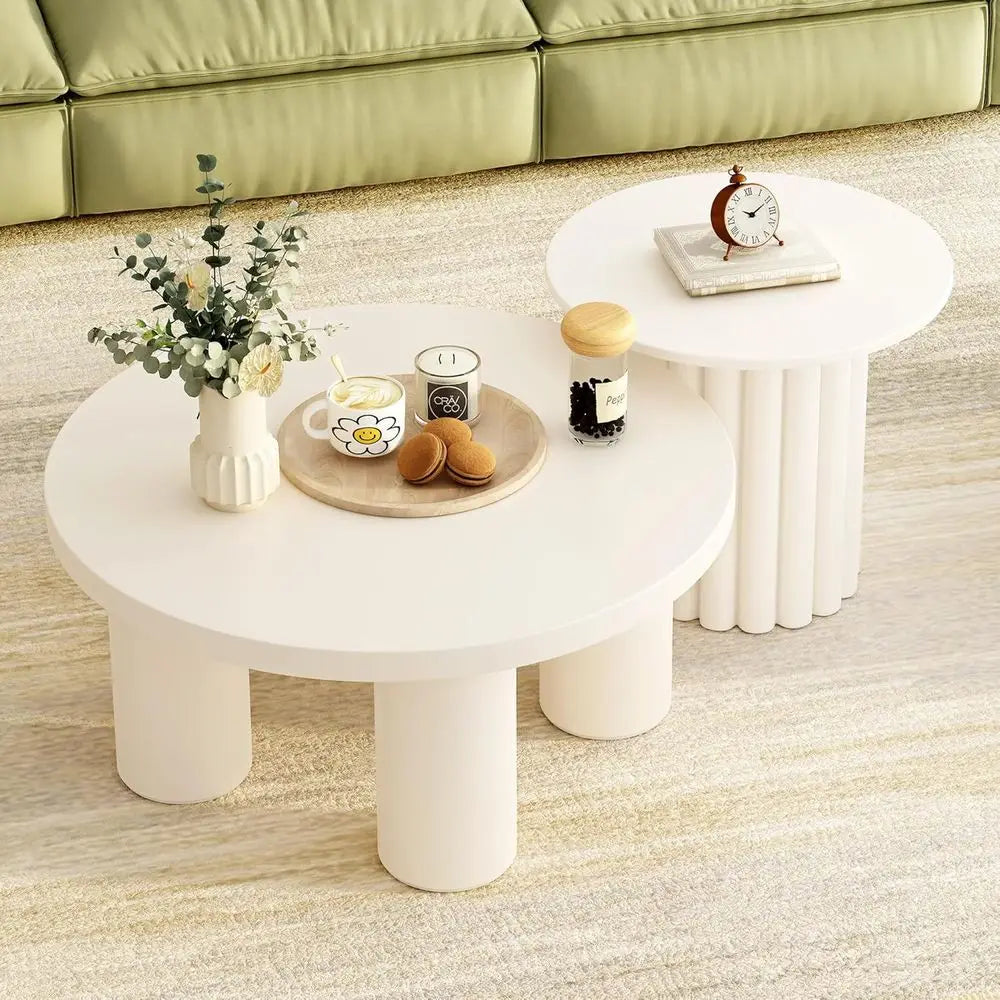 Set of 2 Living/Reception Room Round Coffee Table