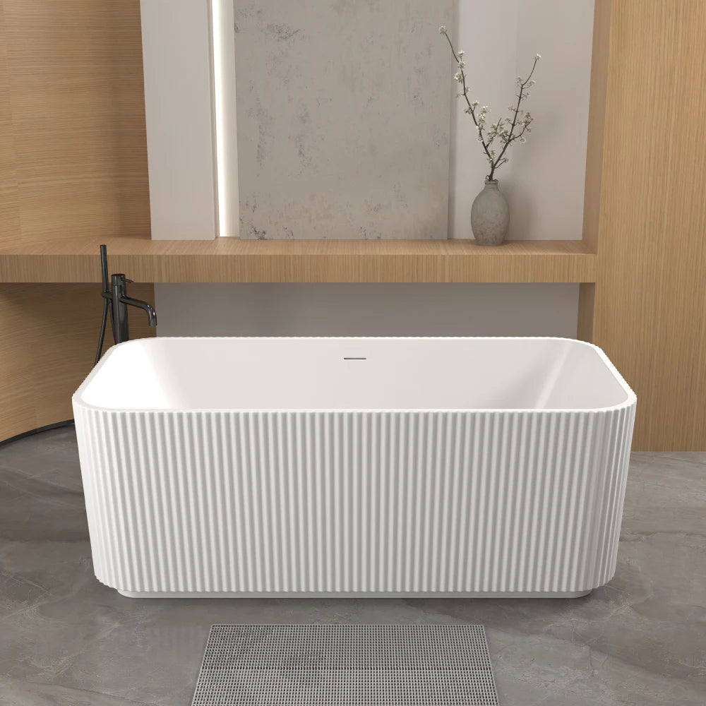 59" Rectangle White Acrylic Freestanding Soaker Tub