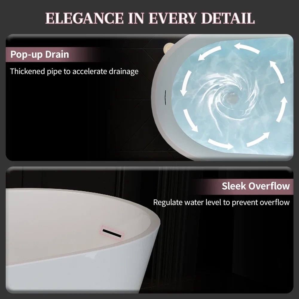 63" Acrylic Deep Soak Freestanding Tub