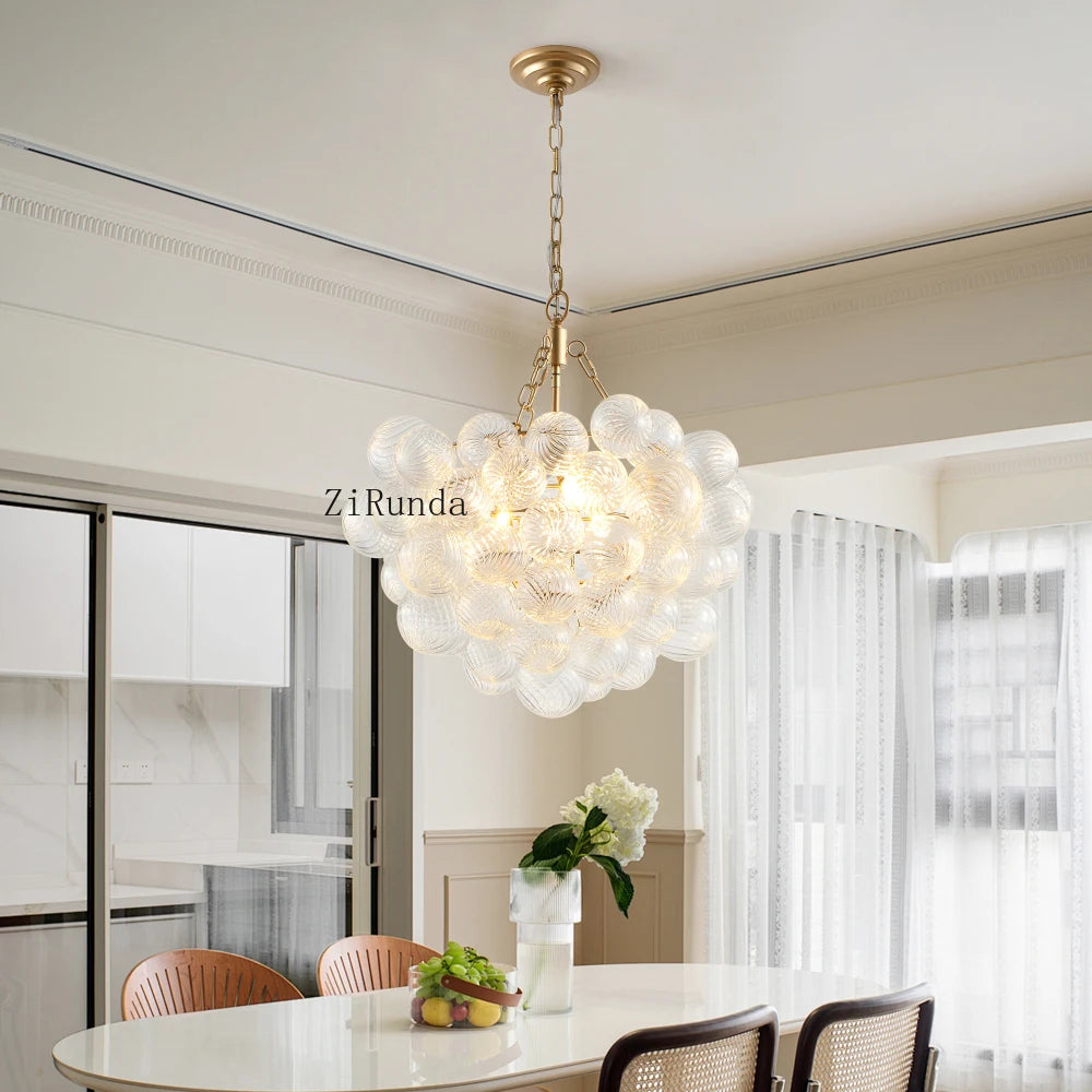 20" Gold Pendant Light Chandelier w/ Threaded Clear Globe Glass