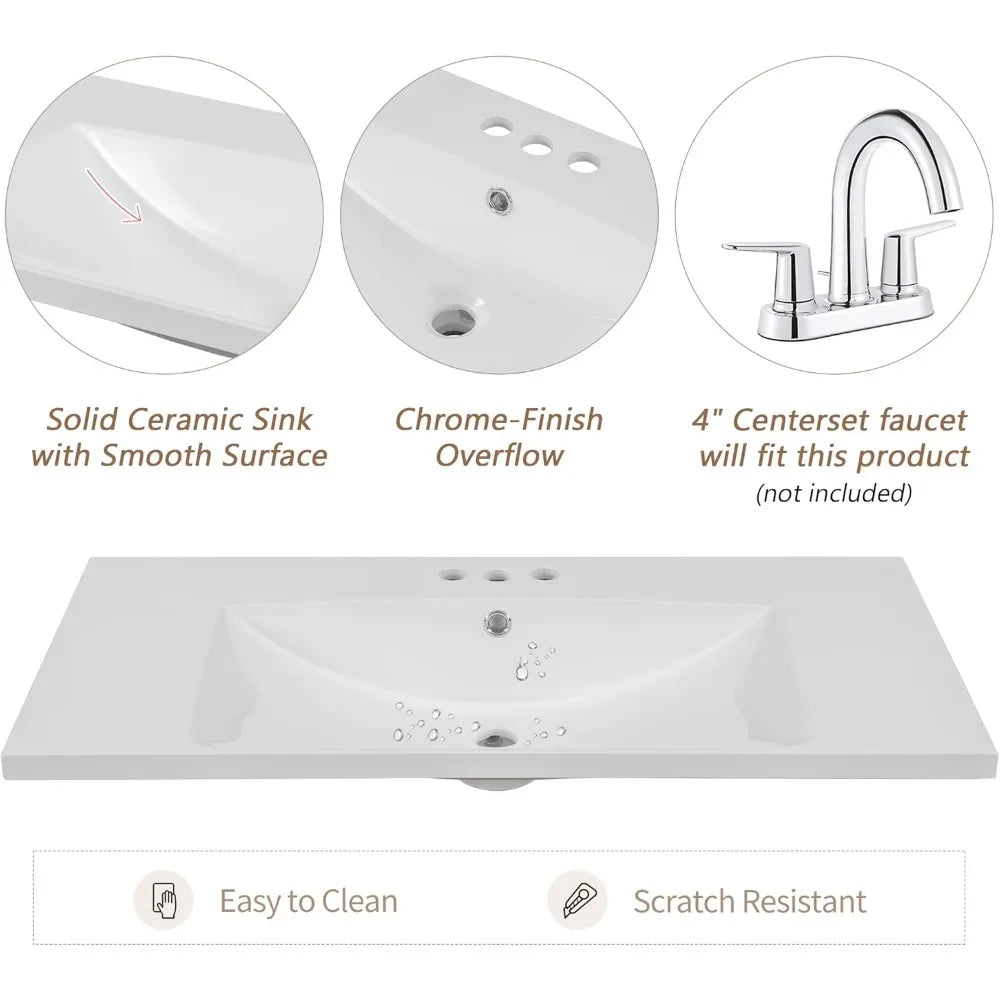36" Free Standing Single Basin Vanity with 2 Doors Cabinet and 3 Drawers,