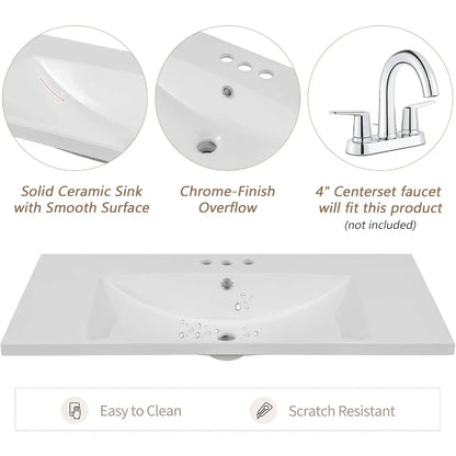 36" Free Standing Single Basin Vanity with 2 Doors Cabinet and 3 Drawers,