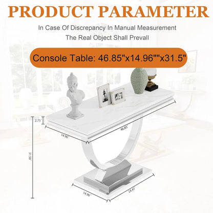 Modern Rectangular Entryway Table w/ White Faux Marble