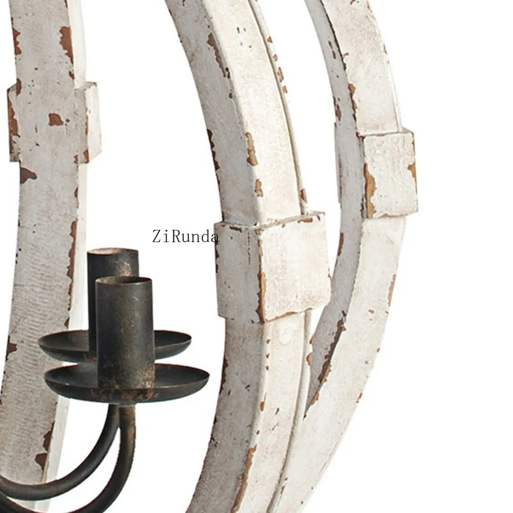 22" 6 Light Candelabra Style Wood Chandelier
