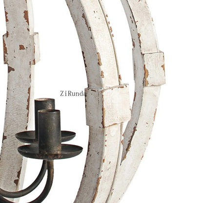 22" 6 Light Candelabra Style Wood Chandelier