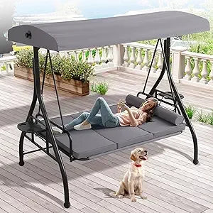 Outdoor 2 in 1 Porch Bed Swing with Canopy and Cup Stand