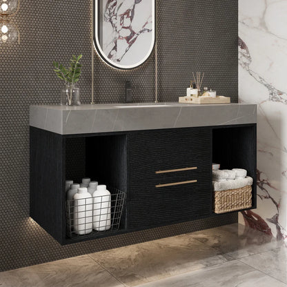 39.4" Single Floating Vanity with Faux Marble Ceramic Sink
