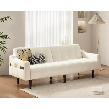 Mid-Century Modern Faux Leather Sleeper Sofa