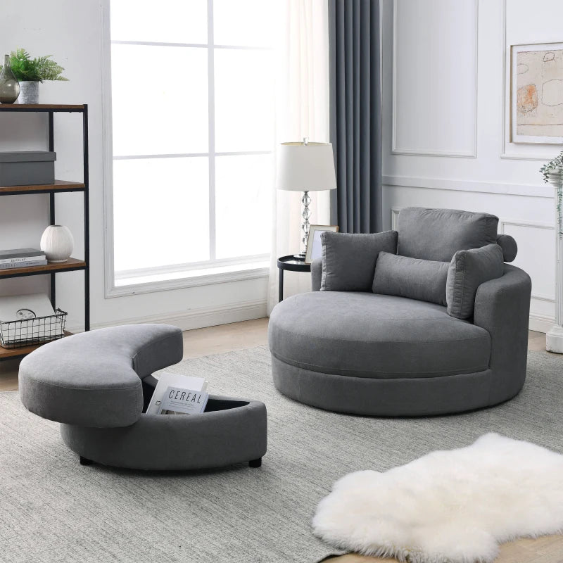 Modern Dark Grey Sofa Lounge Chair with Storage Ottoman