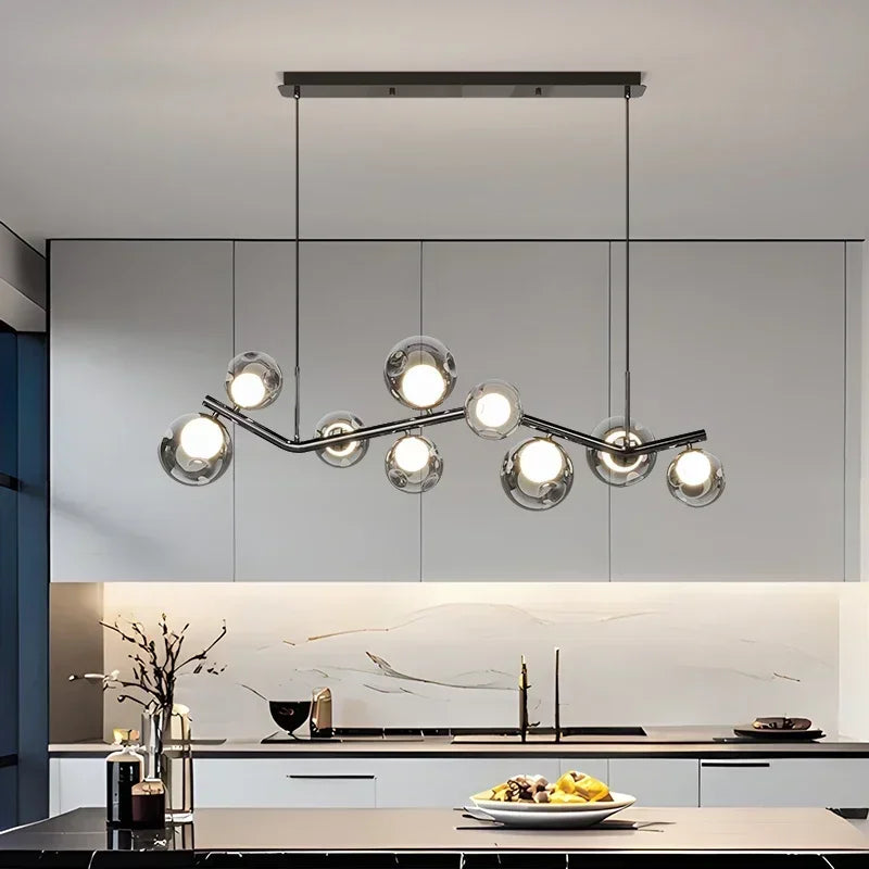 Smoky Gray Glass Led Hanging Chandelier