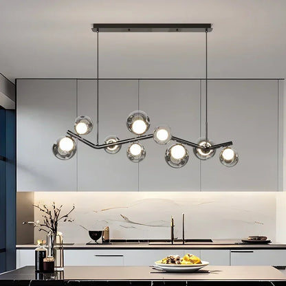 Smoky Gray Glass Led Hanging Chandelier