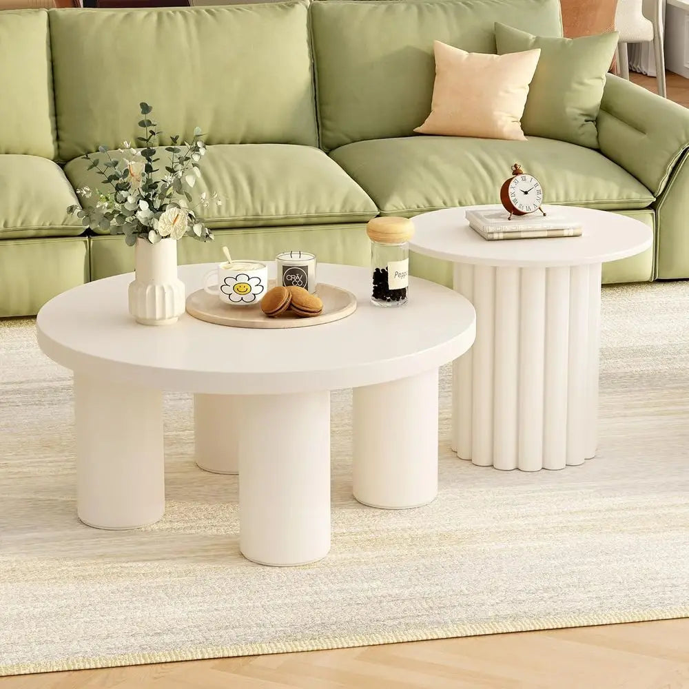Set of 2 Living/Reception Room Round Coffee Table