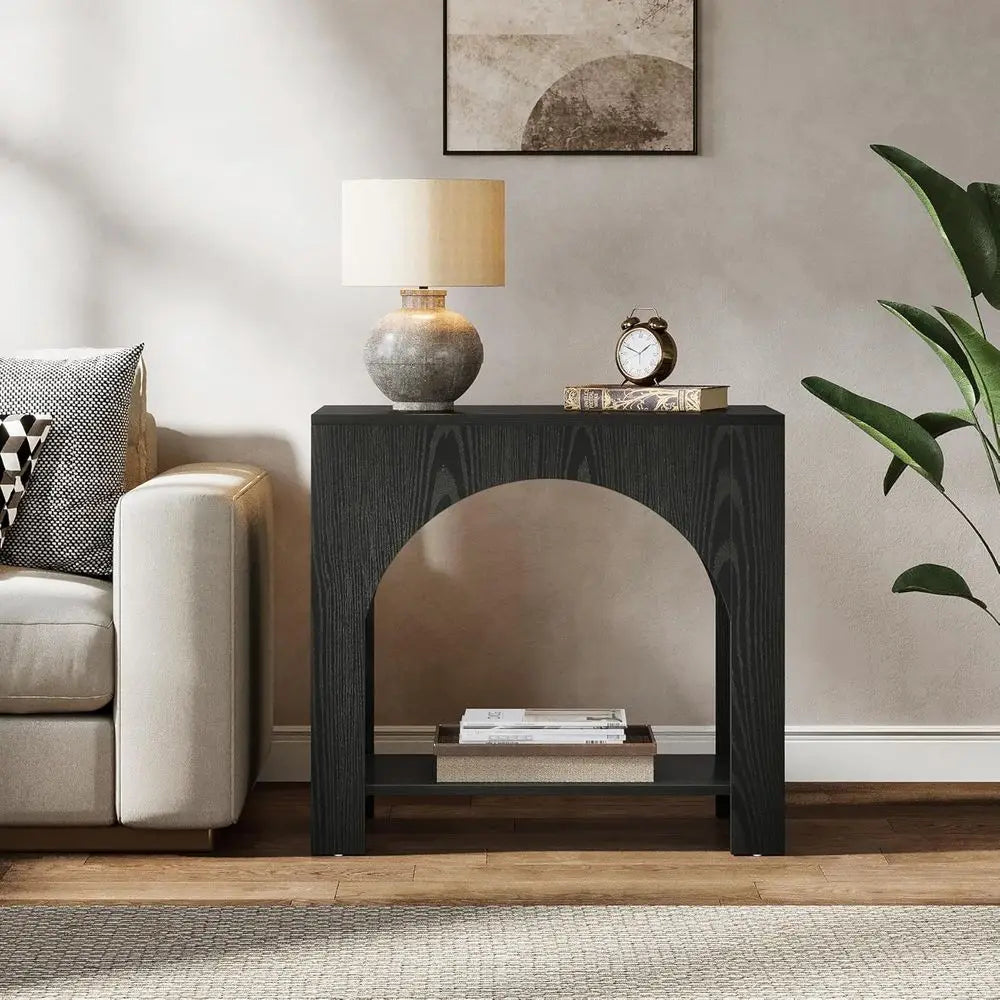 Black Wooden Nightstand with Storage