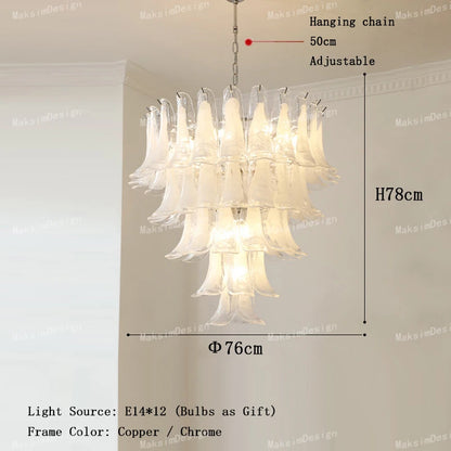 Cloudy White Glass Flower Petal Vintage Chandelier