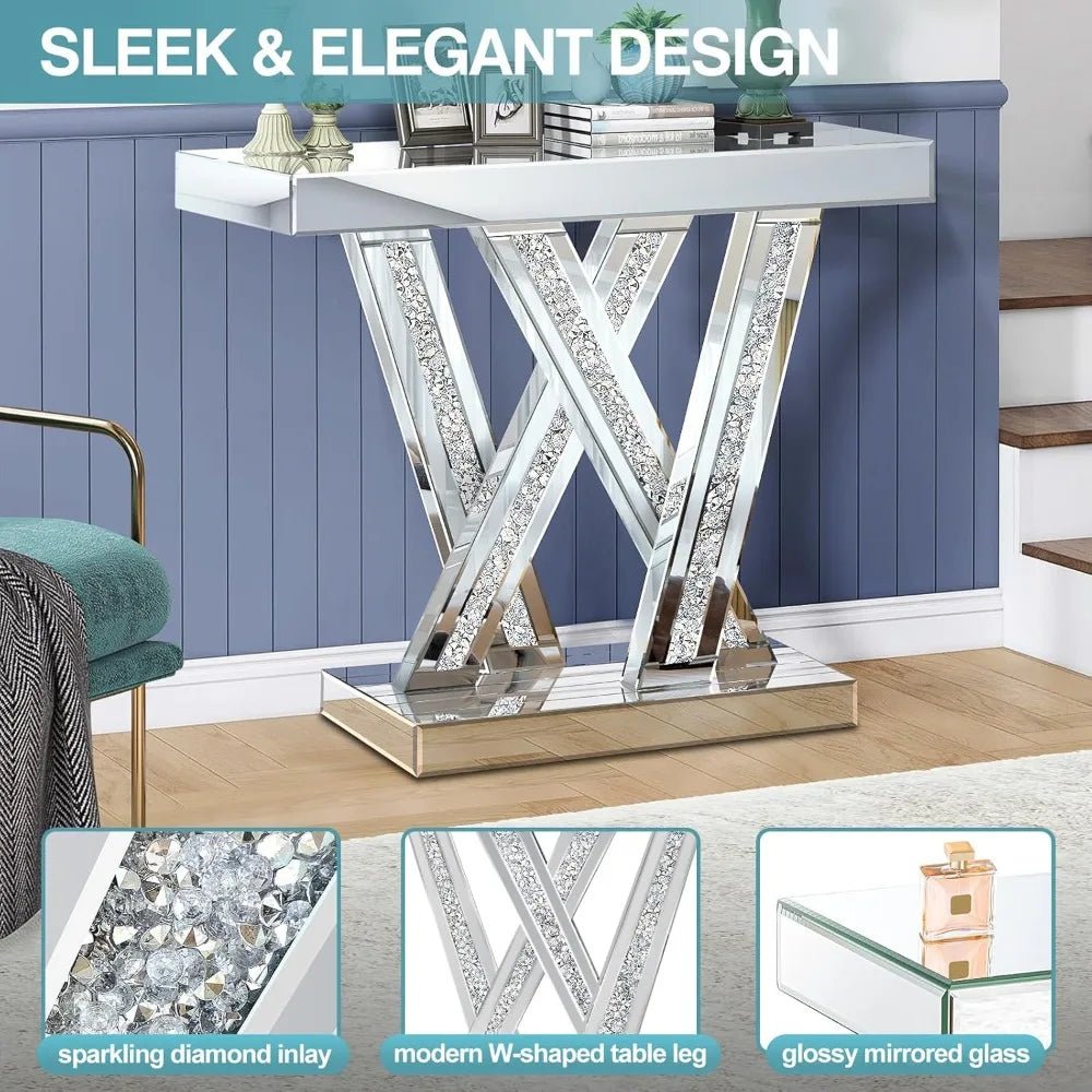 Modern Diamond Inlay Entryway Console Table
