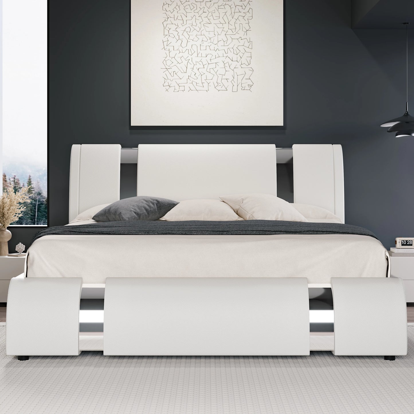 Modern Faux Leather Bed Frame with Iron