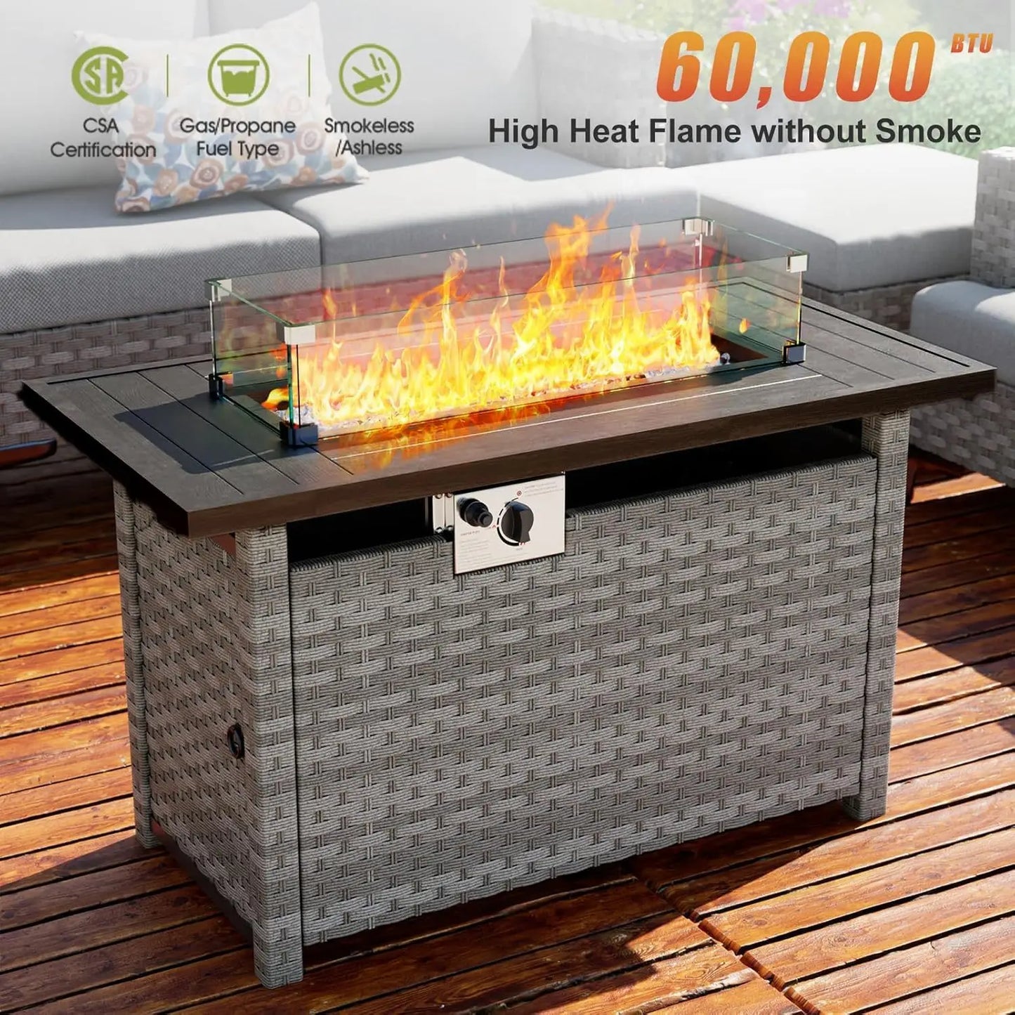 44" Propane Gas Fire Pit Table with Wind Guard