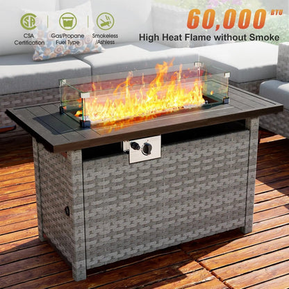 44" Propane Gas Fire Pit Table with Wind Guard