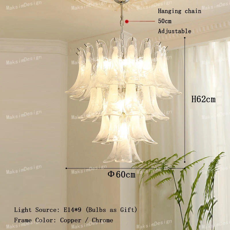 Cloudy White Glass Flower Petal Vintage Chandelier