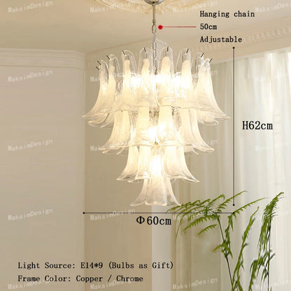Cloudy White Glass Flower Petal Vintage Chandelier