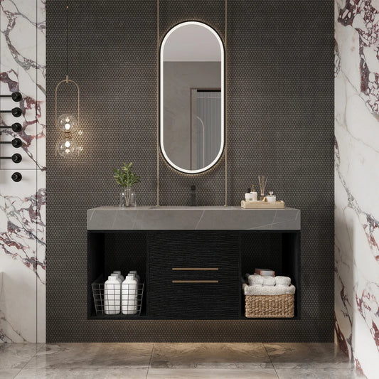 39.4" Single Floating Vanity with Faux Marble Ceramic Sink