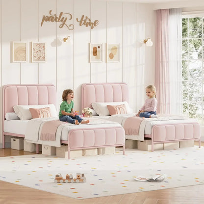 Tufted Upholstered Pink Bed Frame