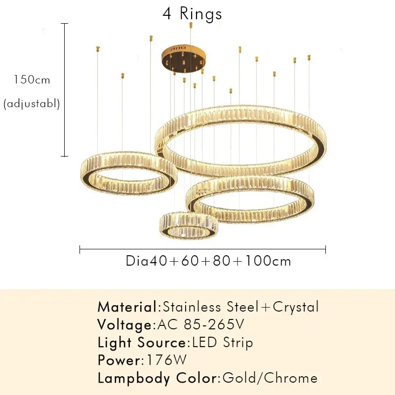 Modern Luxury Crystal Ring Chandelier