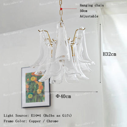 Cloudy White Glass Flower Petal Vintage Chandelier
