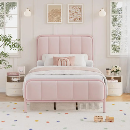 Tufted Upholstered Pink Bed Frame