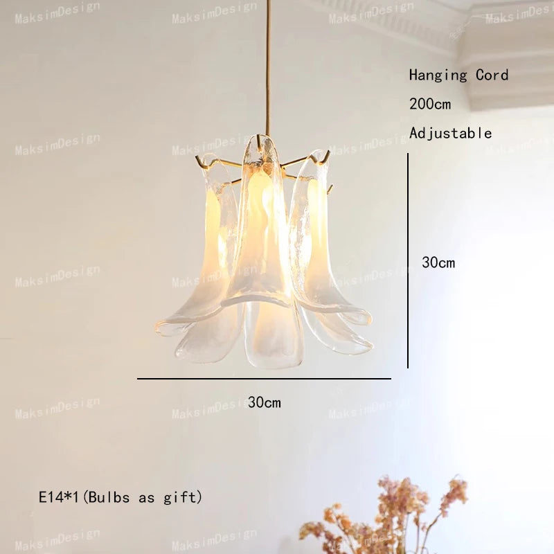 Cloudy White Glass Flower Petal Vintage Chandelier