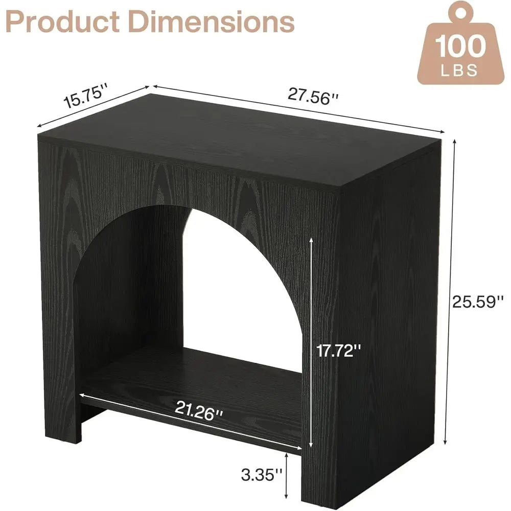 Black Wooden Nightstand with Storage