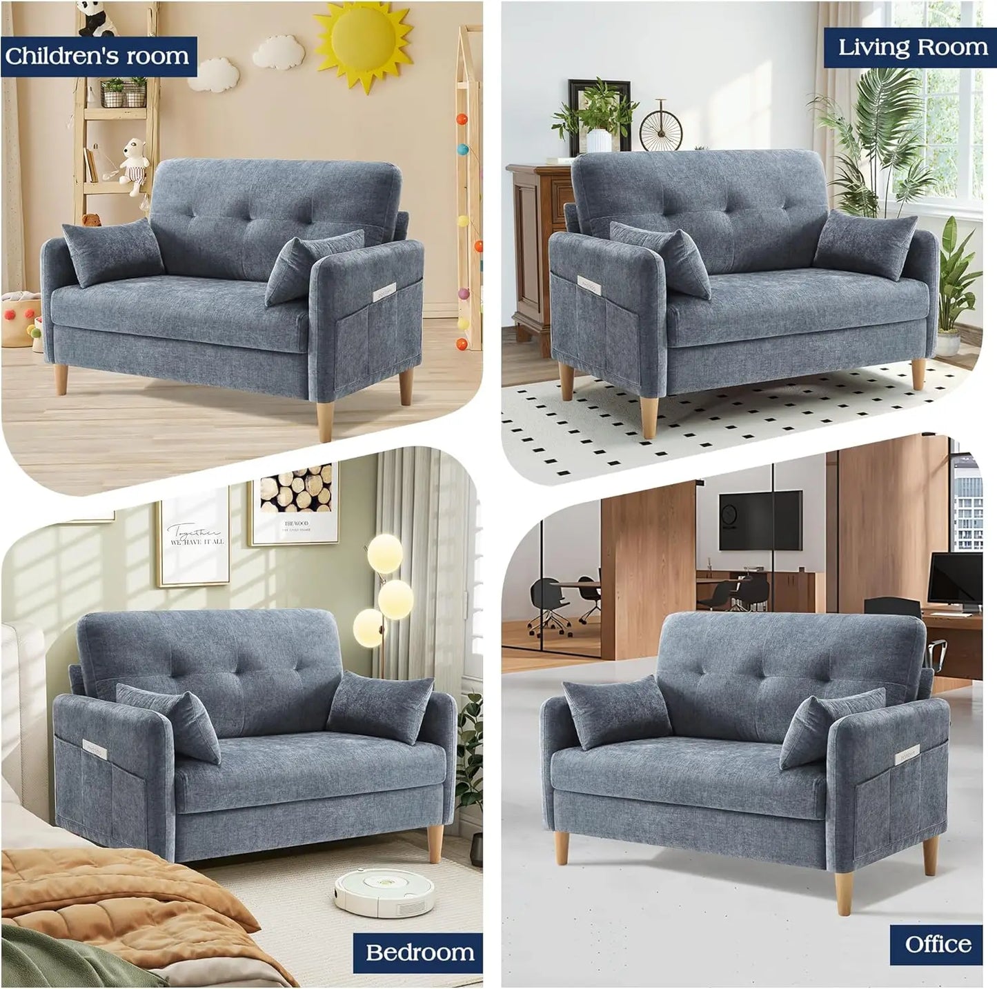Comfy Chenille Fabric Love Seat for Bedroom with Throw Pillow