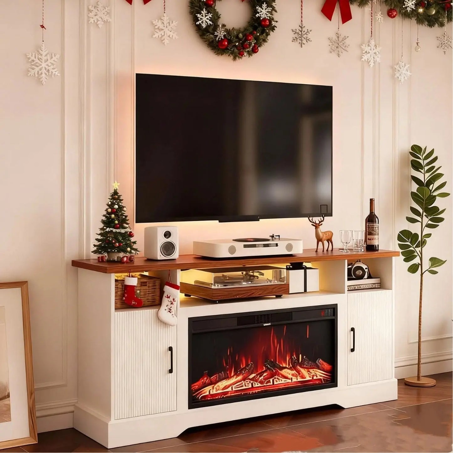 Farmhouse Electric Fireplace TV Entertainment Center