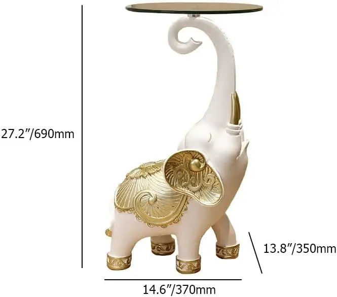 White Elephant Side Table Resin Statue