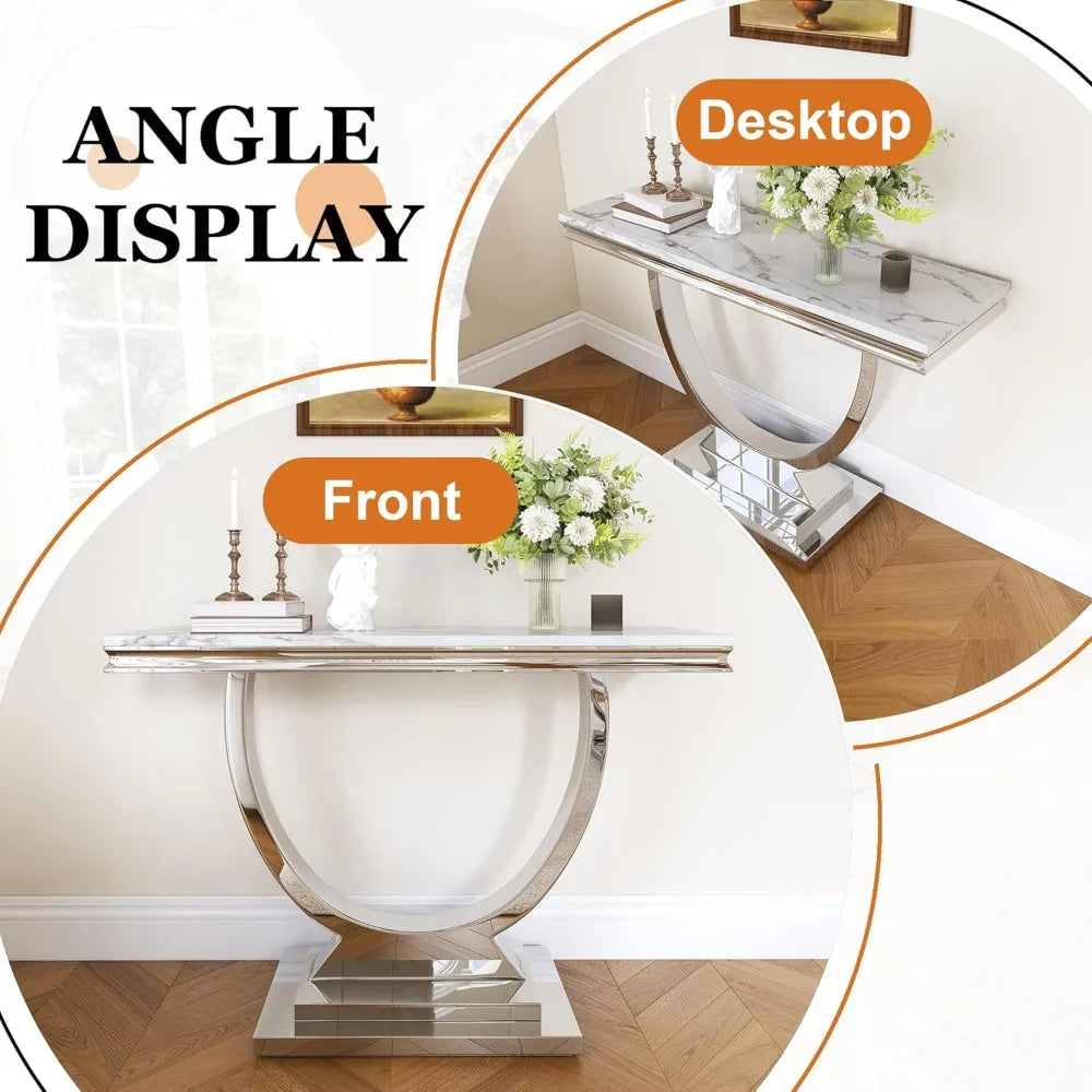 Modern Rectangular Entryway Table w/ White Faux Marble