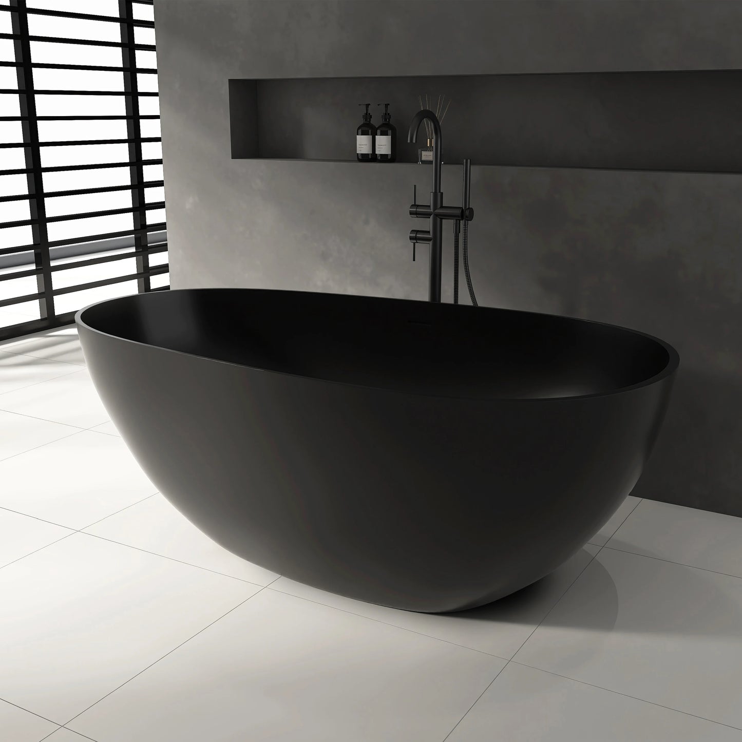 59" Matte Black Stone Resin Freestanding Bathtub