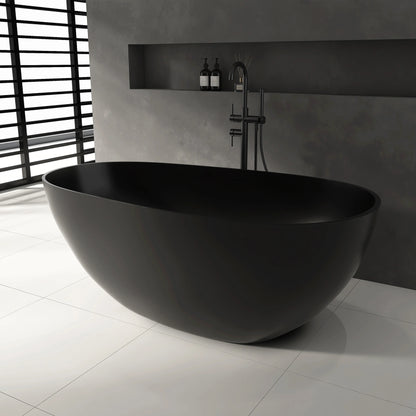 59" Matte Black Stone Resin Freestanding Bathtub
