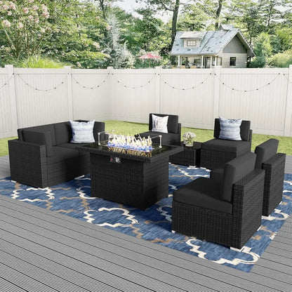 8 Pieces Patio Furniture Set w/ Propane Gas Fire Pit Table