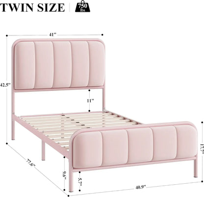 Tufted Upholstered Pink Bed Frame