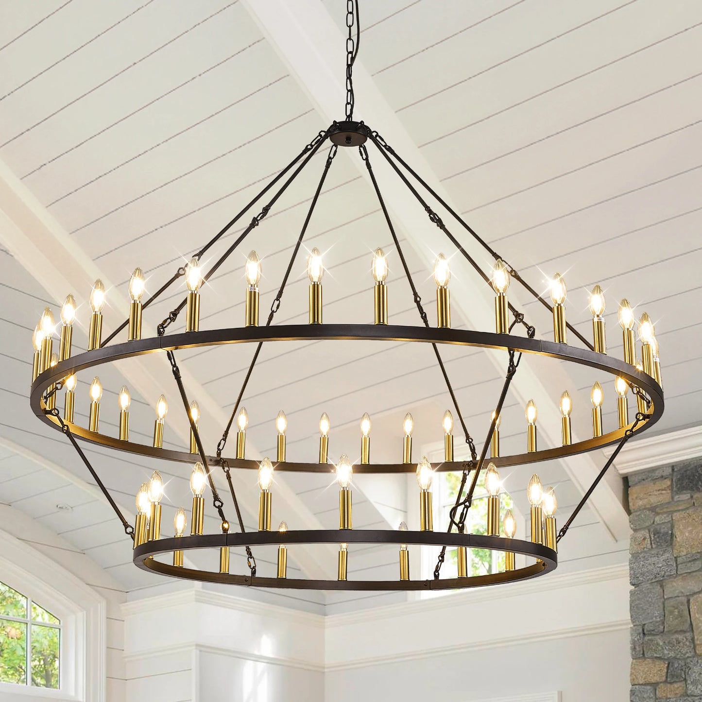 Modern Rustic 2 Tiers Wagon Wheel Chandelier