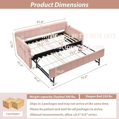 Convertible Sofa Bed Frame with USB Charging Ports