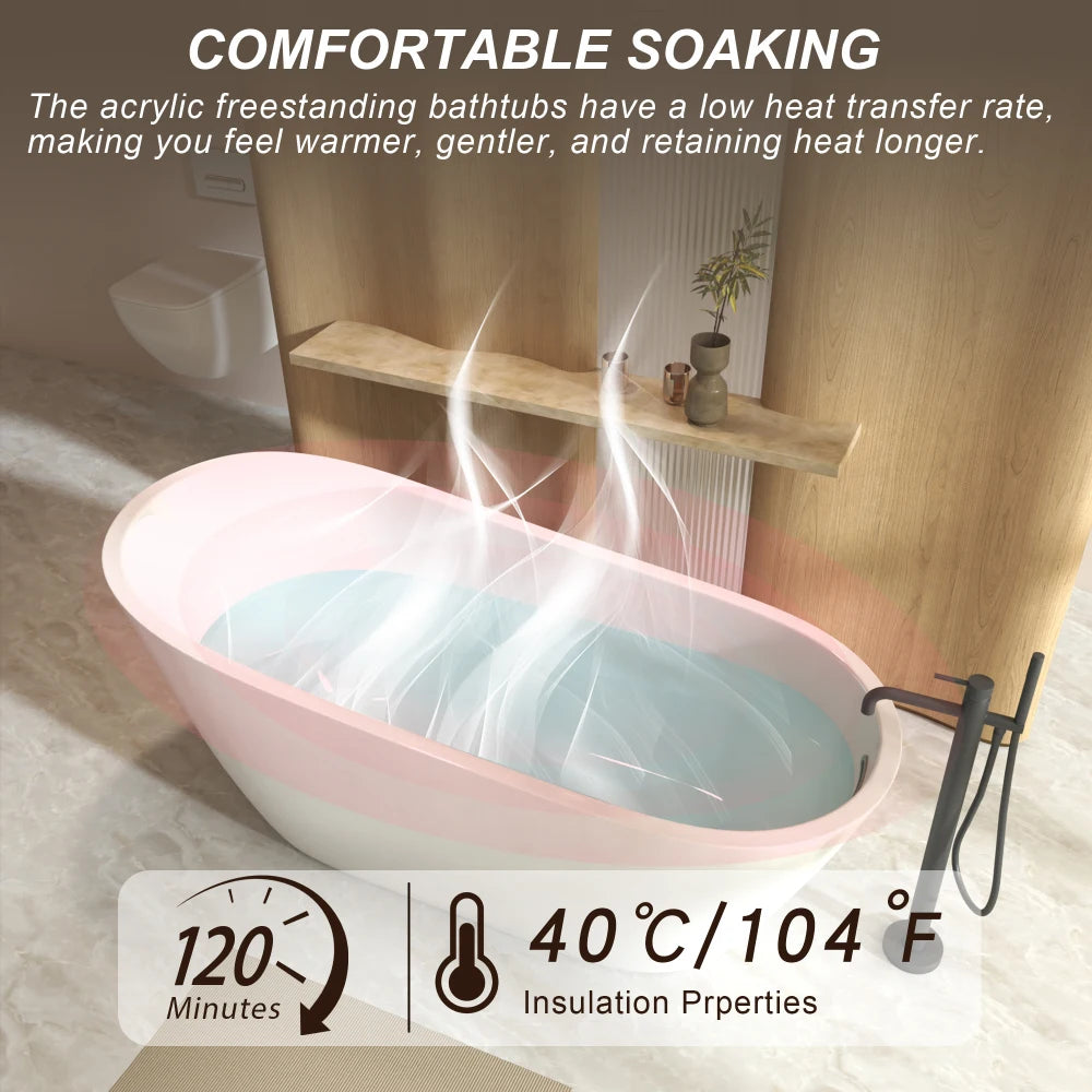 59" Gloss White Finish Freestanding Bathtub